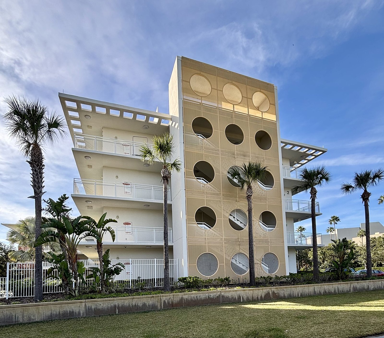Retro stair tower at Cabana Bay Beach Resort