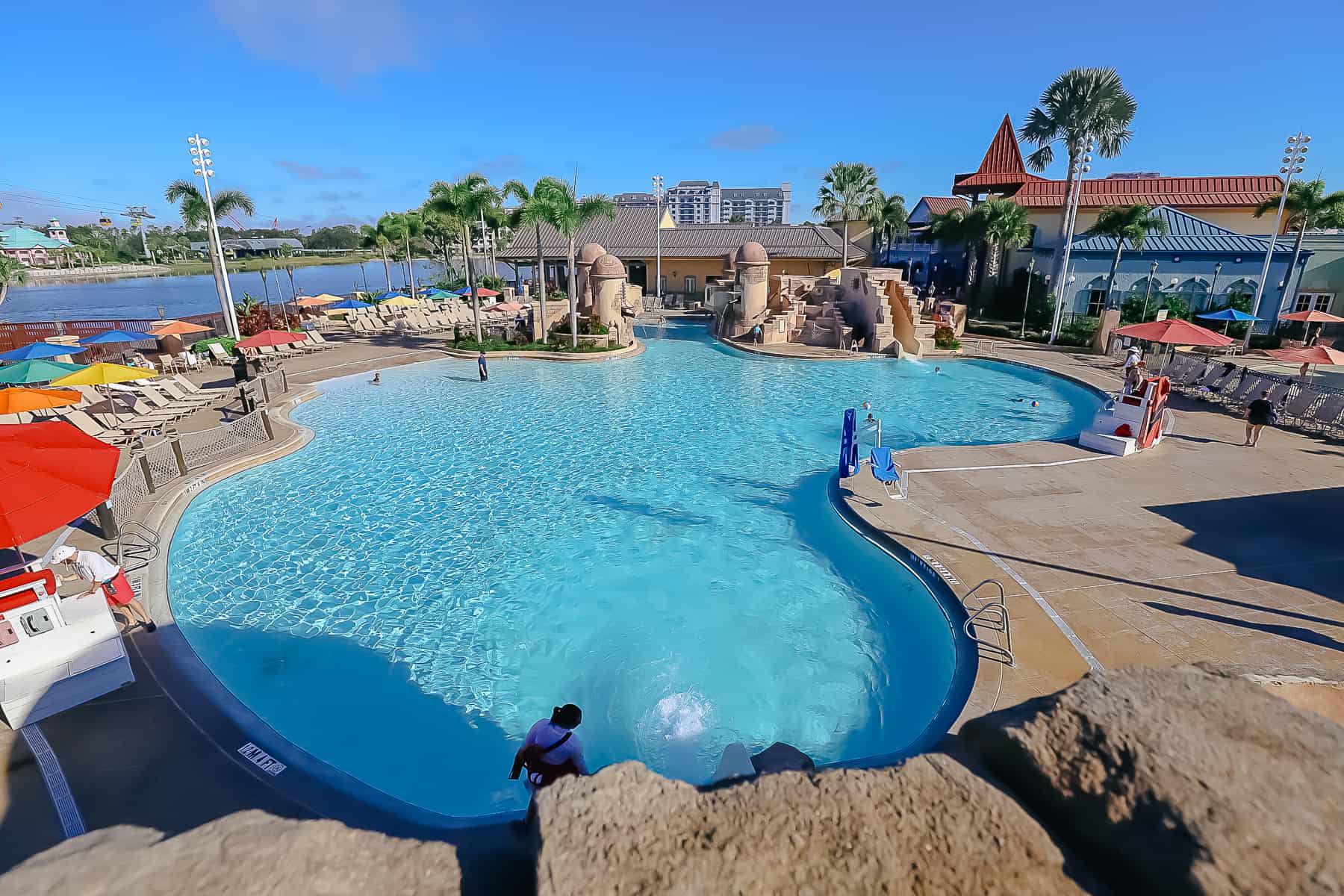 Fuentes del Morro feature pool with blue water and Spanish-fortress theming