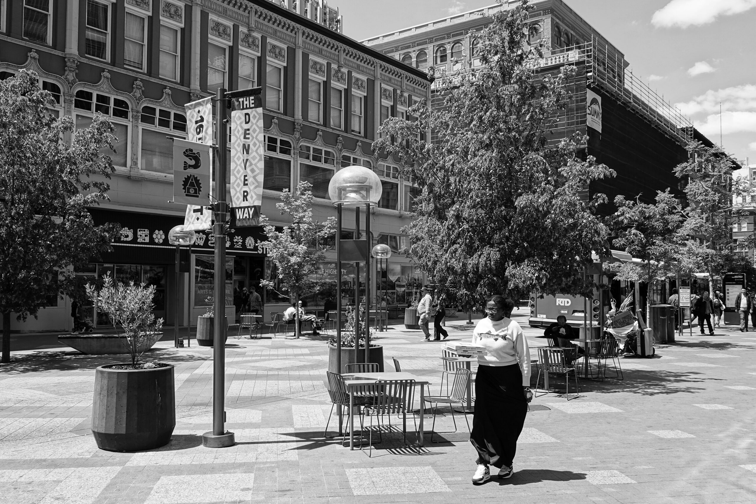 Pedestrians and buildings along Denver’s 16th Street.