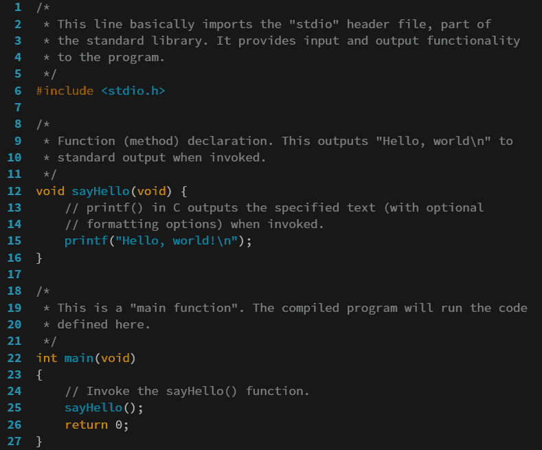 C program that prints Hello World when invoked