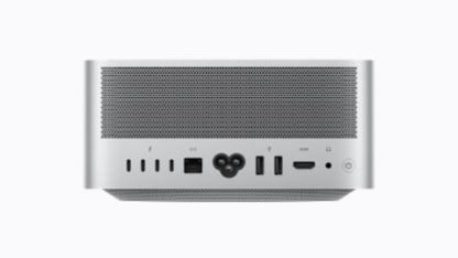 The rear ports of the Mac Studio, including Thunderbolt 5, HDMI, and 10Gb Ethernet