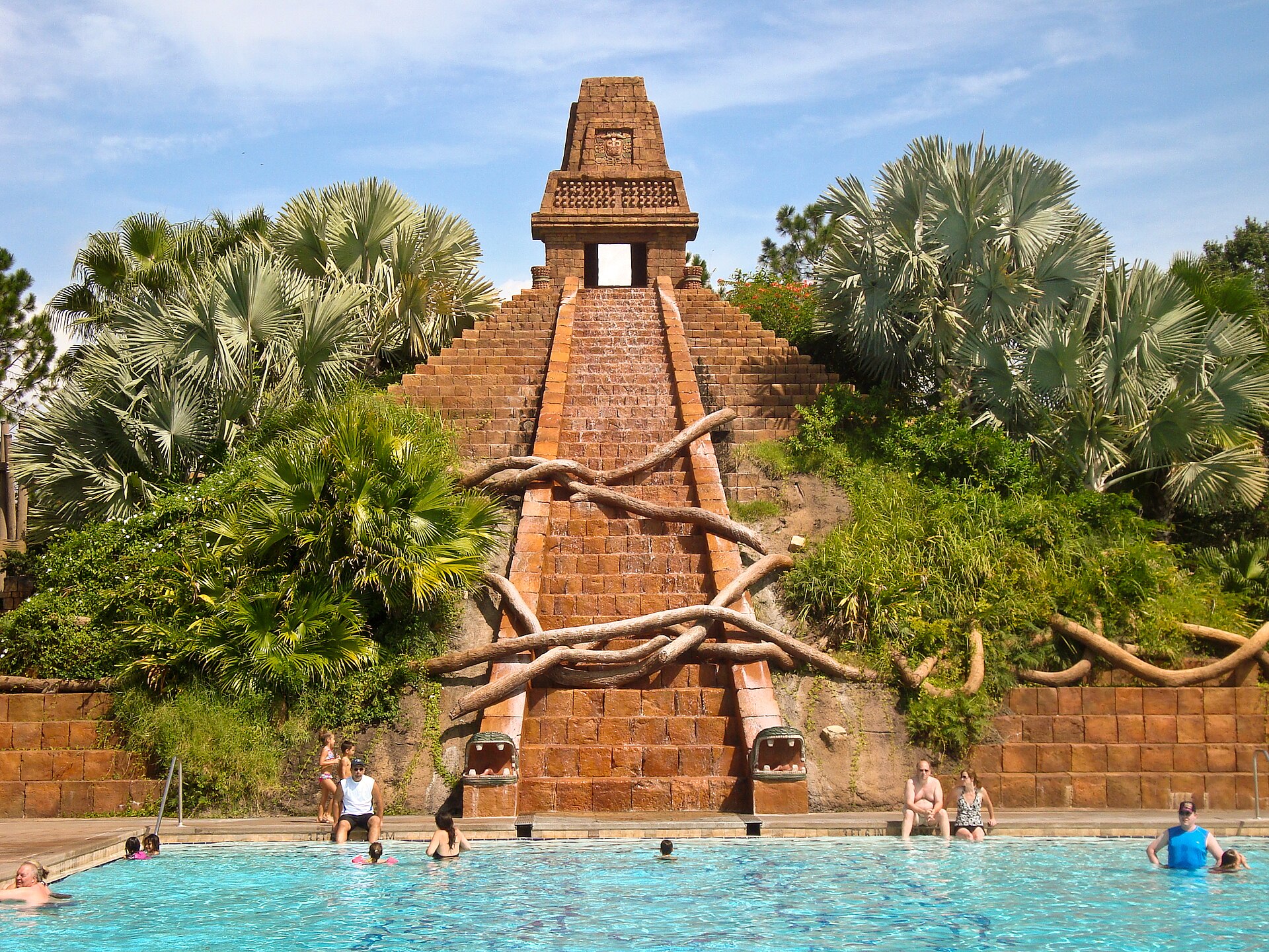 The Mayan pyramid structure at the feature pool at Disney's Coronado Springs Resort