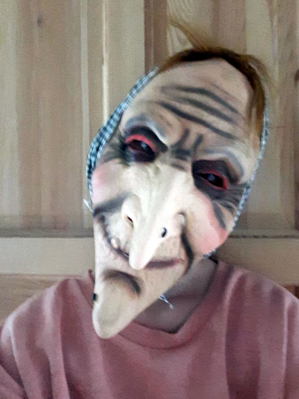 A person wearing a spooky Halloween mask