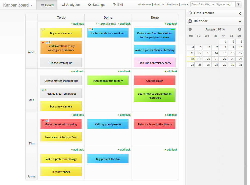 A digital Kanban board with To Do, Doing, and Done columns